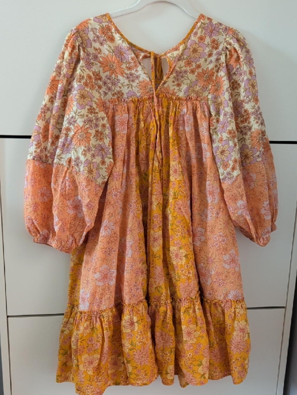 American Eagle Outfitters Pink & Mustard Floral Tiered Peasant Dress - Picture 9 of 9
